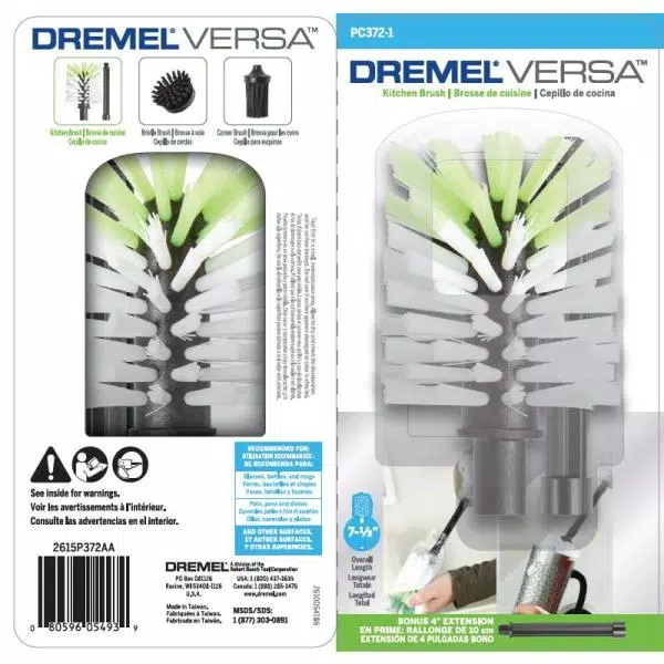 Dremel Versa Kitchen Brush Set - Durable Nylon Bristle Cleaning Brush for Bottles, Mugs, and Blenders