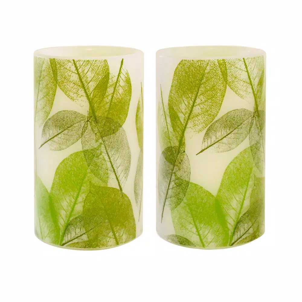 LUMABASE Lace Leaf Battery Operated Wax LED Candles - Set of 2