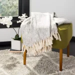 Safavieh Jacqui Grey and Silver Metallic Abstract Cotton Throw Blanket with Fringe thumbnail 1