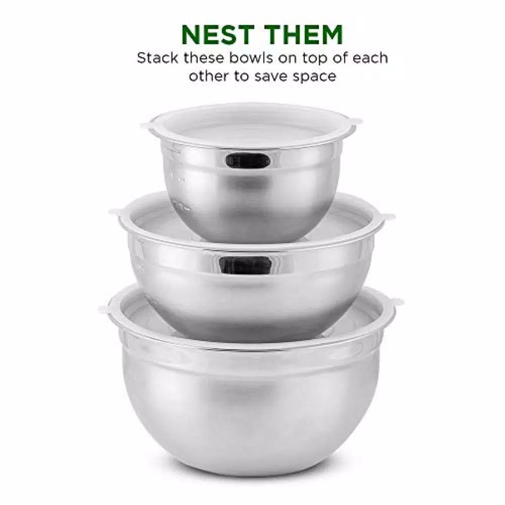 Ovente 3-Piece Stainless Steel Mixing Bowls Set with Lids