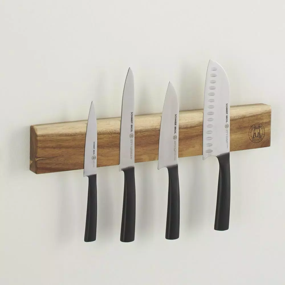 SCHMIDT BROS. Acacia Wood 18 in. Magnetic Knife Bar Wall Mount Storage