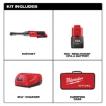 Milwaukee M12 FUEL 12V Brushless Cordless 1/4 in. Extended Reach Ratchet Kit with 2.0 Ah Battery thumbnail 2