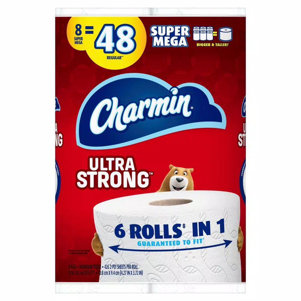 Charmin Ultra Strong Toilet Paper, 8 Super Mega Rolls, 2-Ply White
