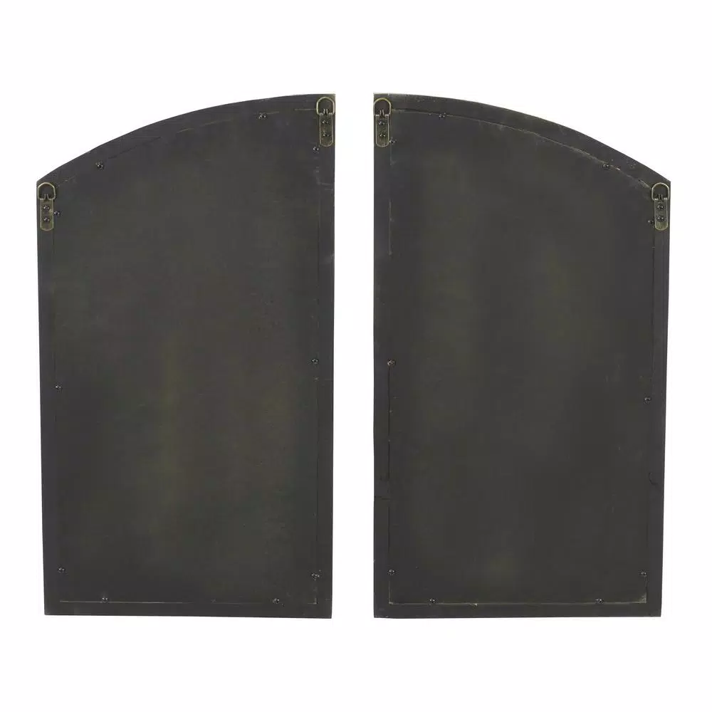 Aspire Home Accents Pueblo Distressed Off-White Wood Arch Windowpane Mirror Set (27 x 15 in.)