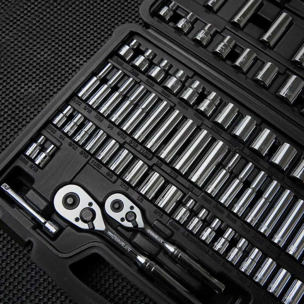 Stanley 123-Piece Socket Set with Ratchets, 3/8 in. and 1/4 in. Drive, Metric and SAE