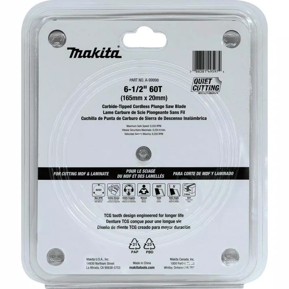 Makita 6-1/2 in. 60T TCG Carbide Tipped Circular Saw Blade for MDF and Laminate