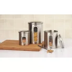 Fox Run 3-Piece Stainless Steel Kitchen Canister Set with Airtight Lids and Viewing Windows thumbnail 1