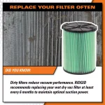 RIDGID OSHA Silica Table 1 Compatible HEPA Filter and Cyclonic Dust Bag Kit for 12-16 Gal. Wet/Dry Vacuums thumbnail 12