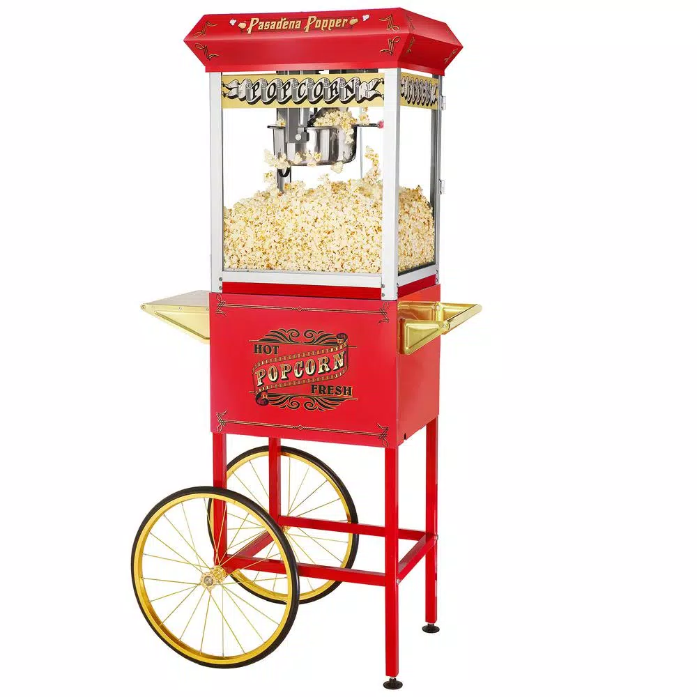 Great Northern Princeton 8 oz. Antique Red Popcorn Machine with Cart, Commercial Quality Oil Popper