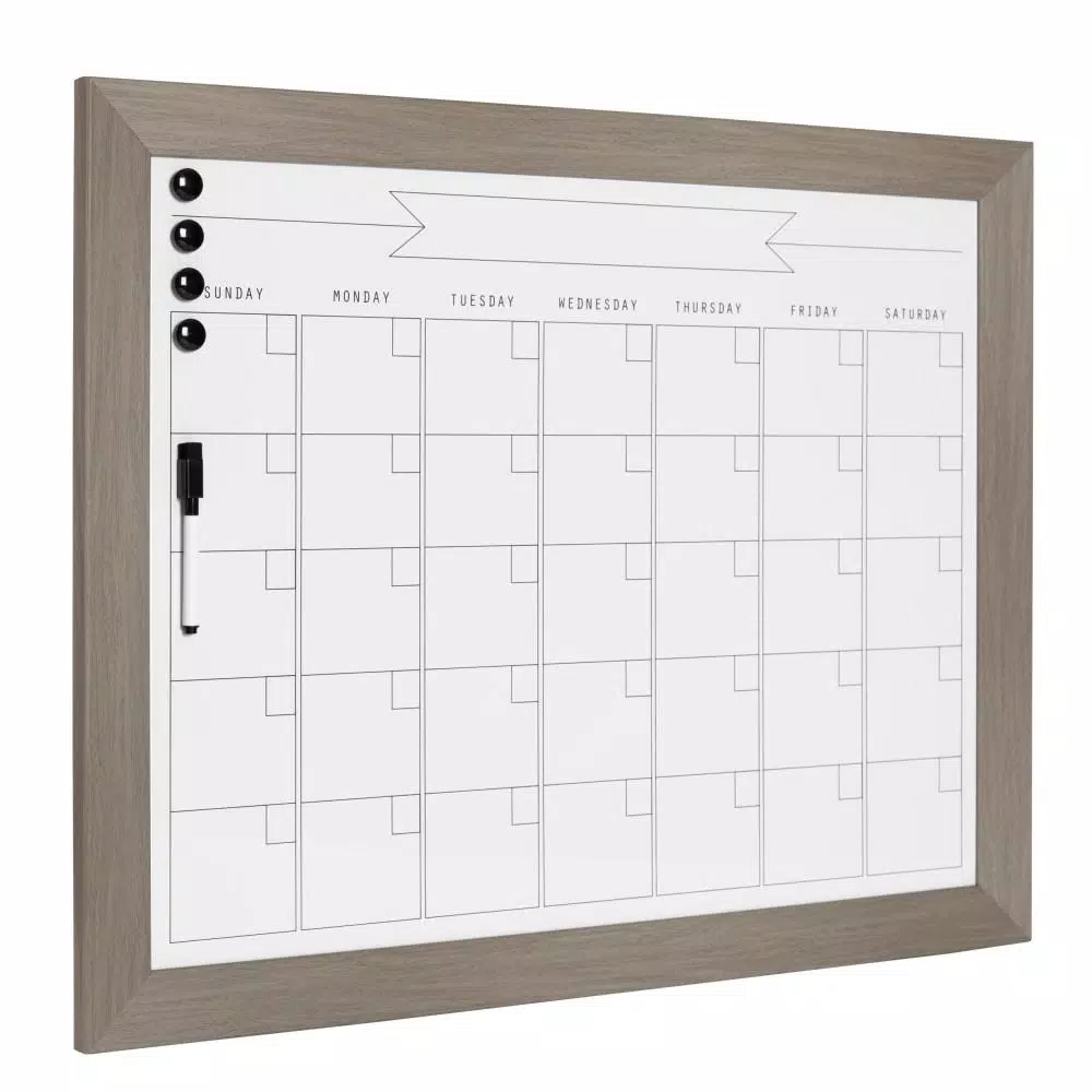 DesignOvation Beatrice Monthly Dry Erase Calendar Memo Board with Woodgrain Frame