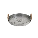 LITTON LANE 16" Farmhouse Rustic Gray Galvanized Iron Serving Tray with Rope Handles thumbnail 2