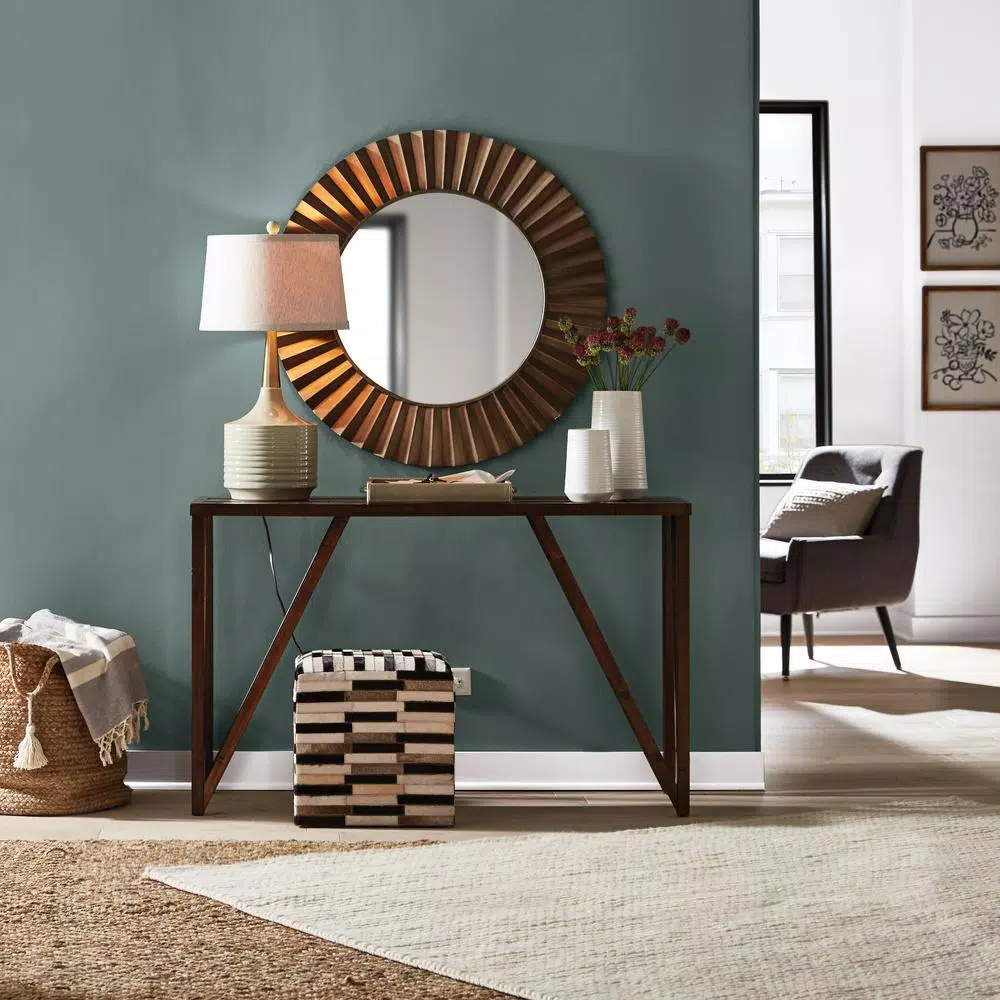 Household Essentials 37" Bronze Sunburst Round Wall Mirror - Contemporary Glam Accent Mirror
