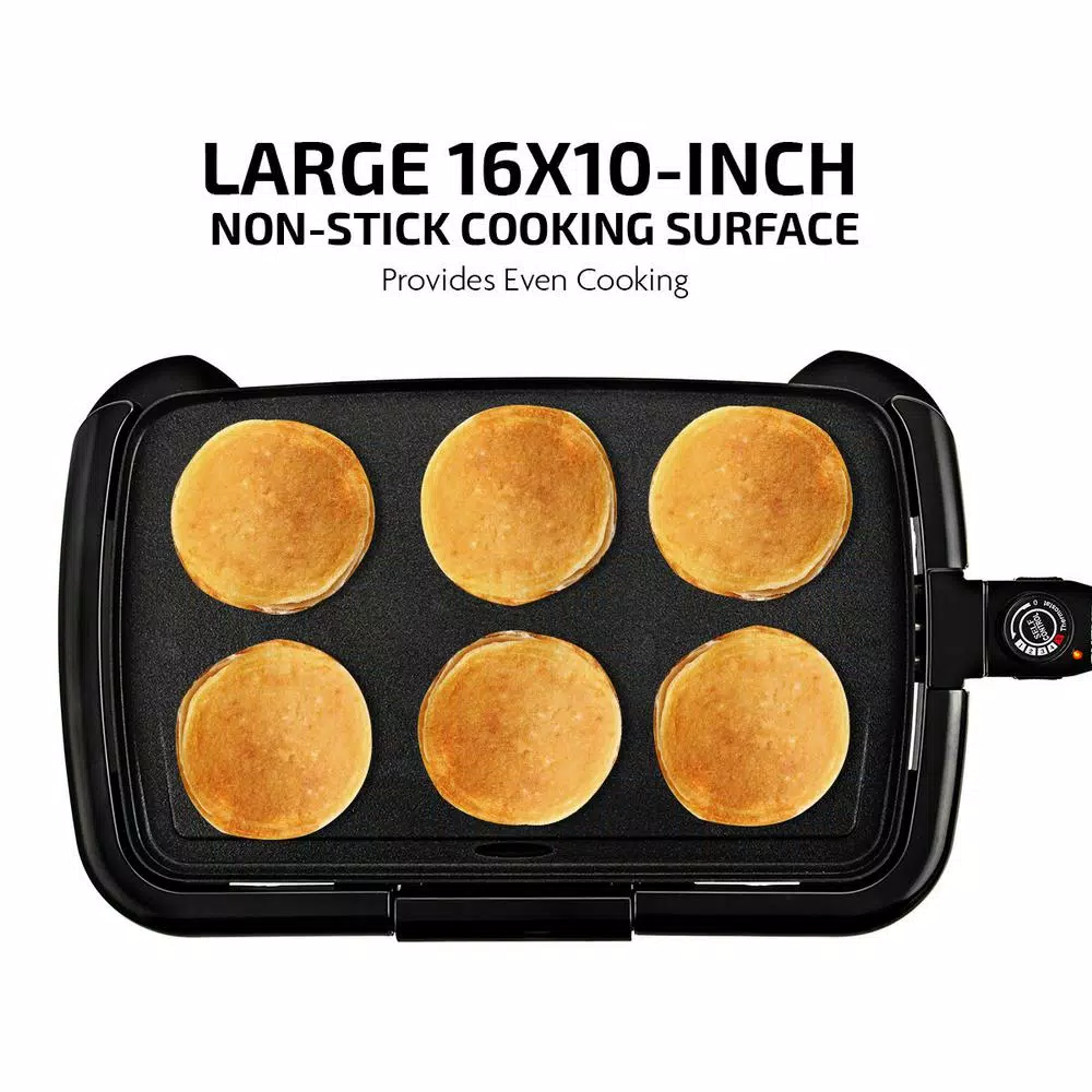 OVENTE 1200W Electric Griddle with Non-Stick Plate, Temperature Control and Drip Tray, 16x10 inch