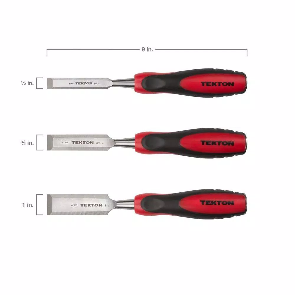 TEKTON 3-Piece Wood Chisel Set with High-Carbon Steel Beveled Blades