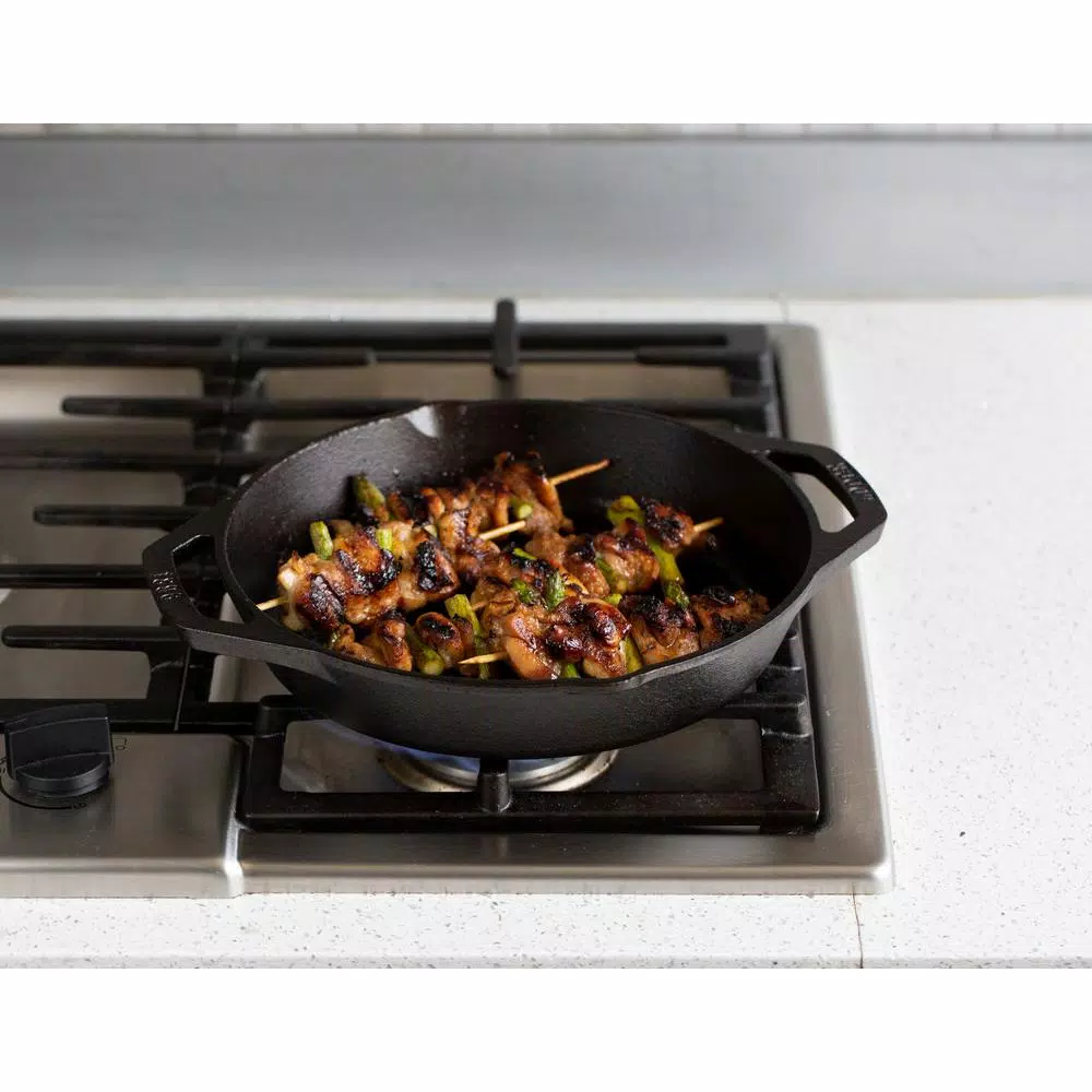 Lodge 12 in. Cast Iron Grill Pan with Dual Handles, Black