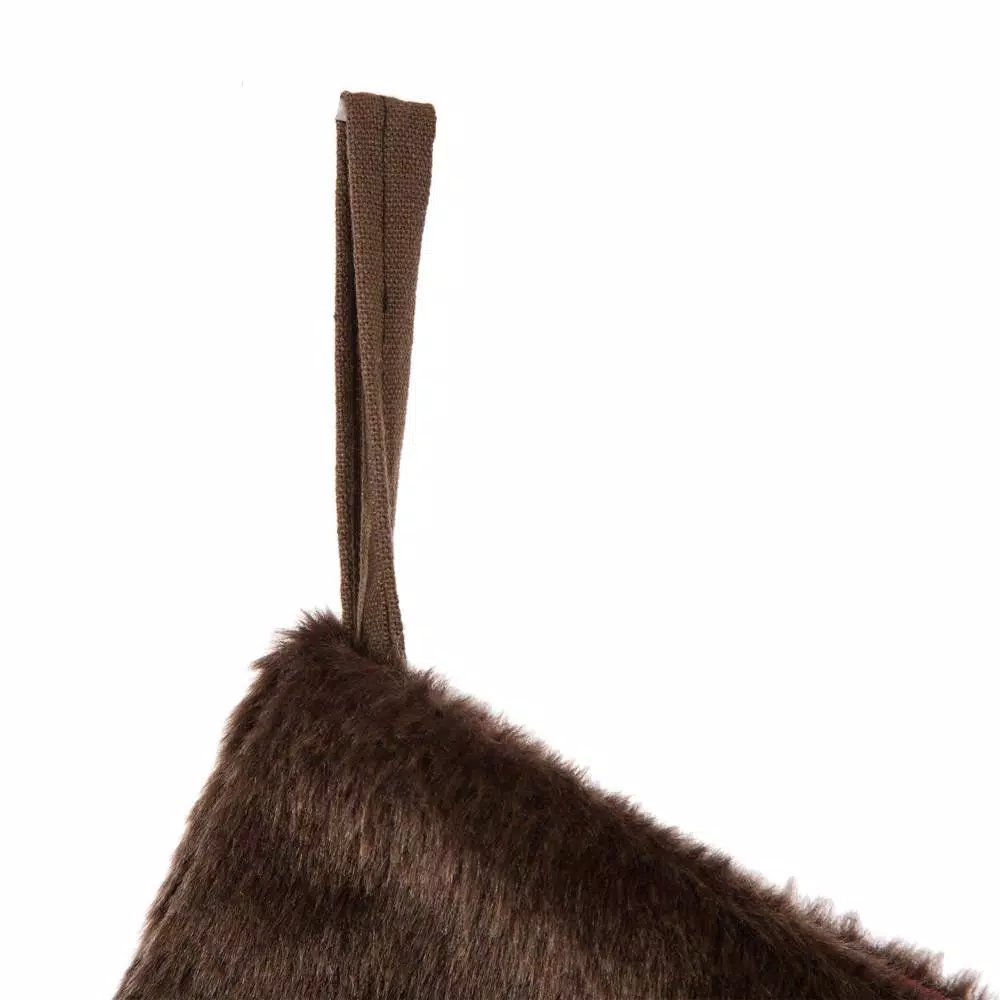 Glitzhome 20 in. Christmas Stocking with Faux Fur Cuff in Natural Brown and White