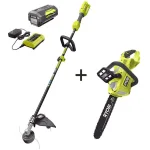 RYOBI 40V Lithium-Ion Cordless Expand-It String Trimmer and 14 in. Brushless Chainsaw Combo Kit with 4.0 Ah Battery thumbnail 1
