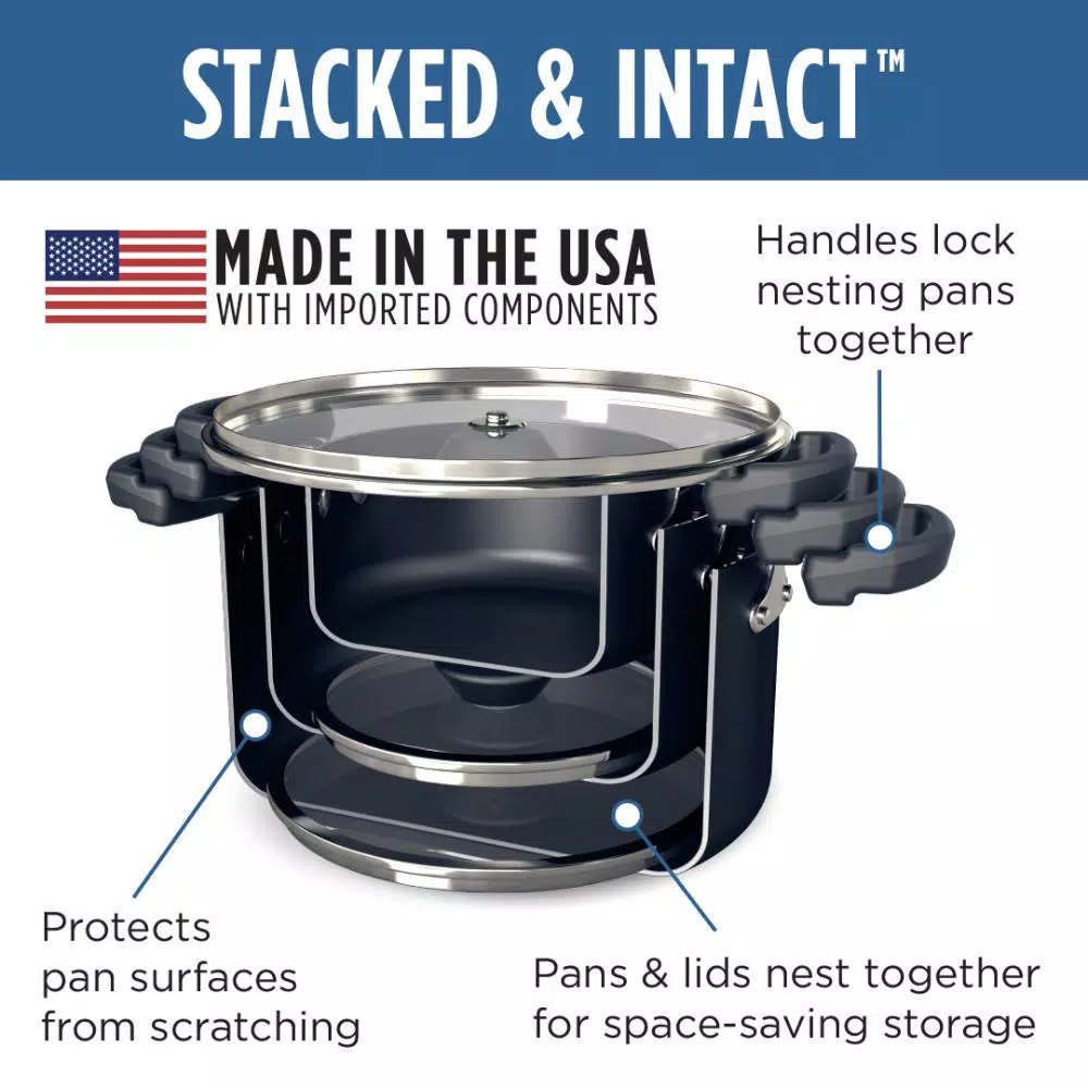 Farberware Neat Nest 6-Quart Aluminum Nonstick Saucepot with Glass Lid, Black