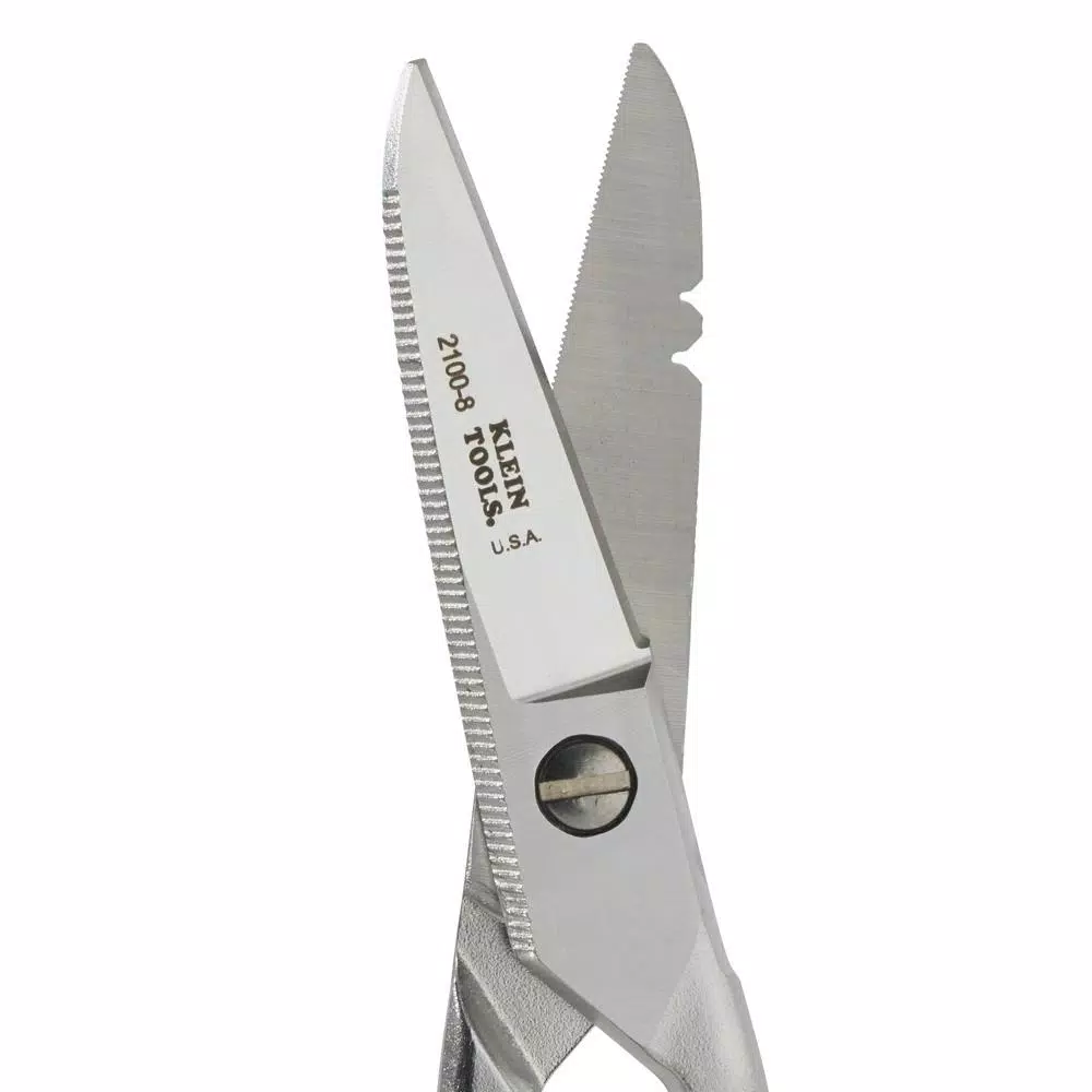 Klein Tools Electrical Scissors with Extended Handle and Stainless Steel Micro-Serrated Blades