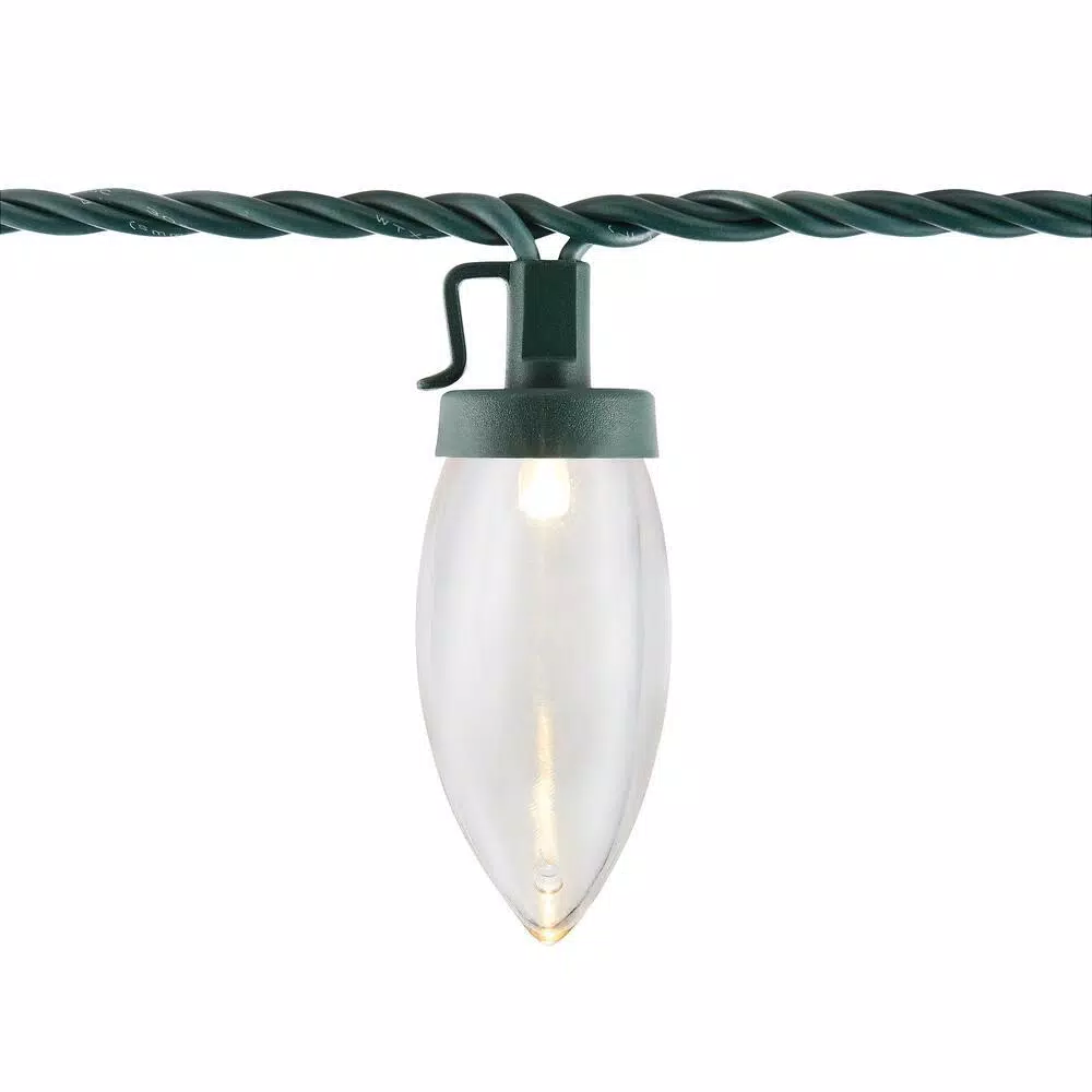 Home Accents Holiday 100-Light LED C9 Warm White Smooth Bulb String Lights, 65 ft, Green Wire