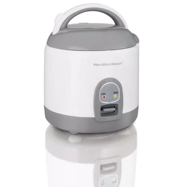 Hamilton Beach 8-Cup White Rice Cooker and Warmer with Non-Stick Pot and Steam Basket