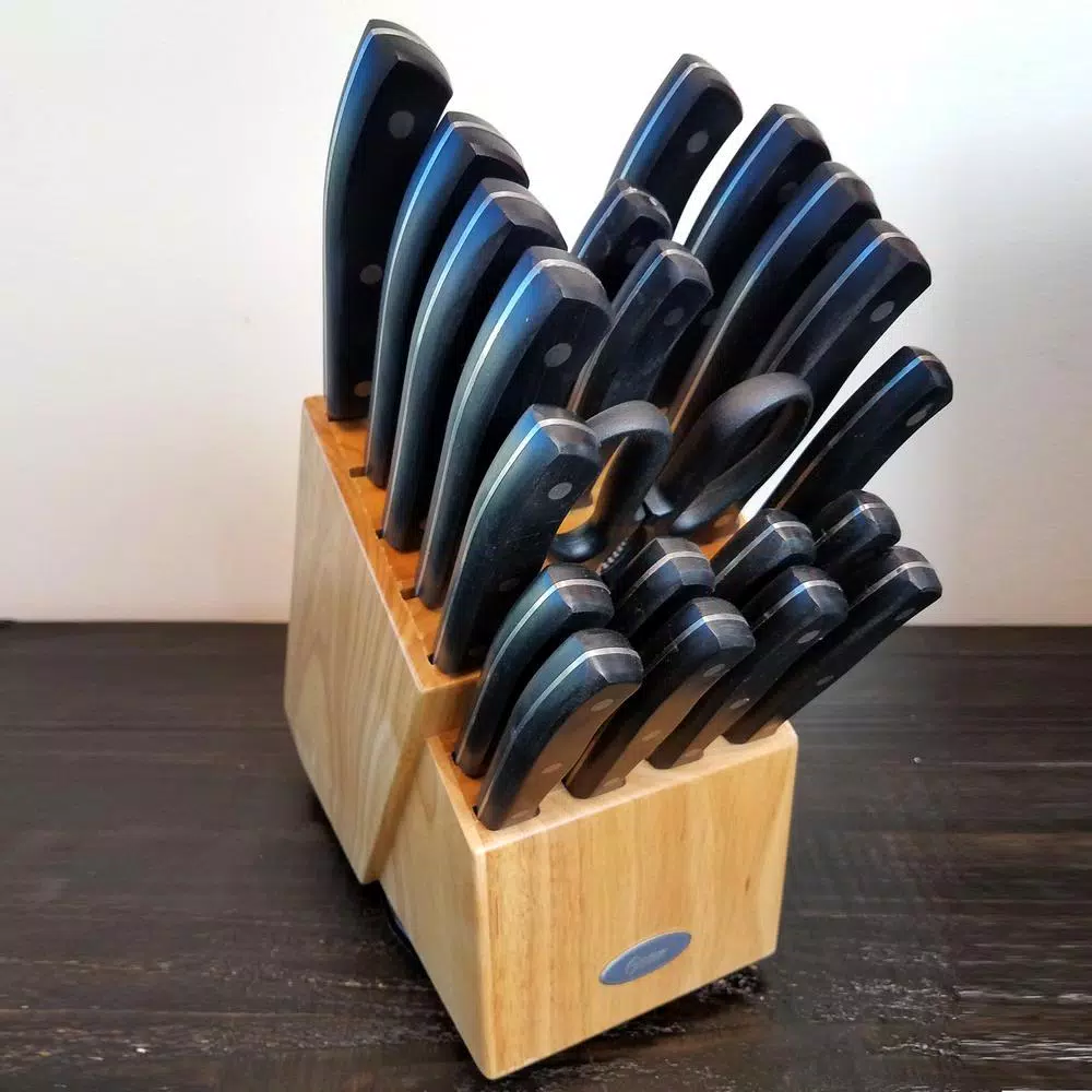 Oster Evansville 22-Piece Stainless Steel Knife Set with 360° Swivel Wood Storage Block