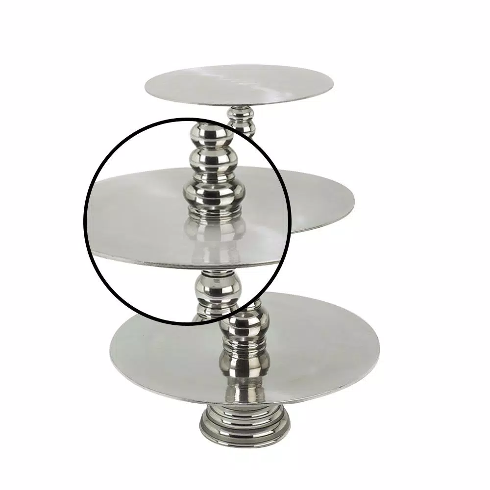 LITTON LANE 23 in. Polished Silver Aluminum 3-Tiered Round Rimless Cake Stand