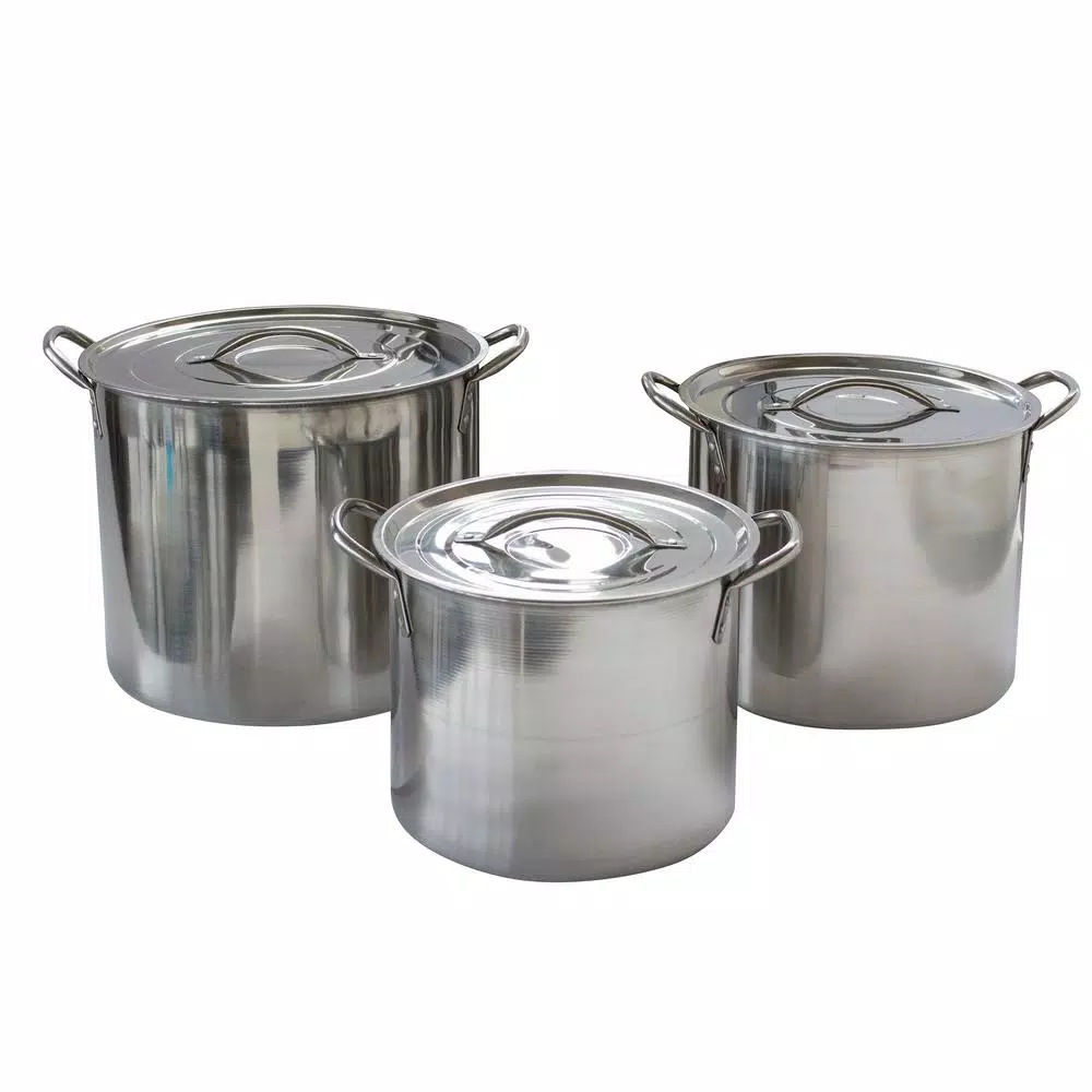 AmeriHome 3-Piece Stainless Steel Stock Pot Set with Lids, 8 qt, 12 qt, and 16 qt