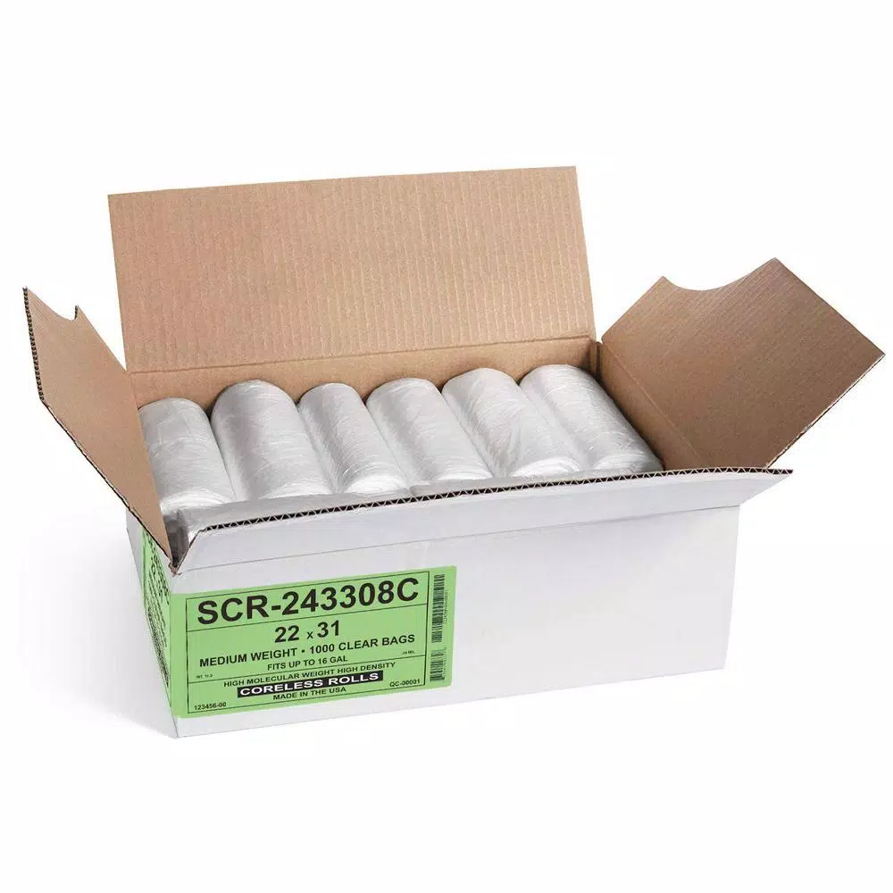 Unbranded Clear Source Reduction High Density Trash Bags, 12-16 Gallon, 1000 Count