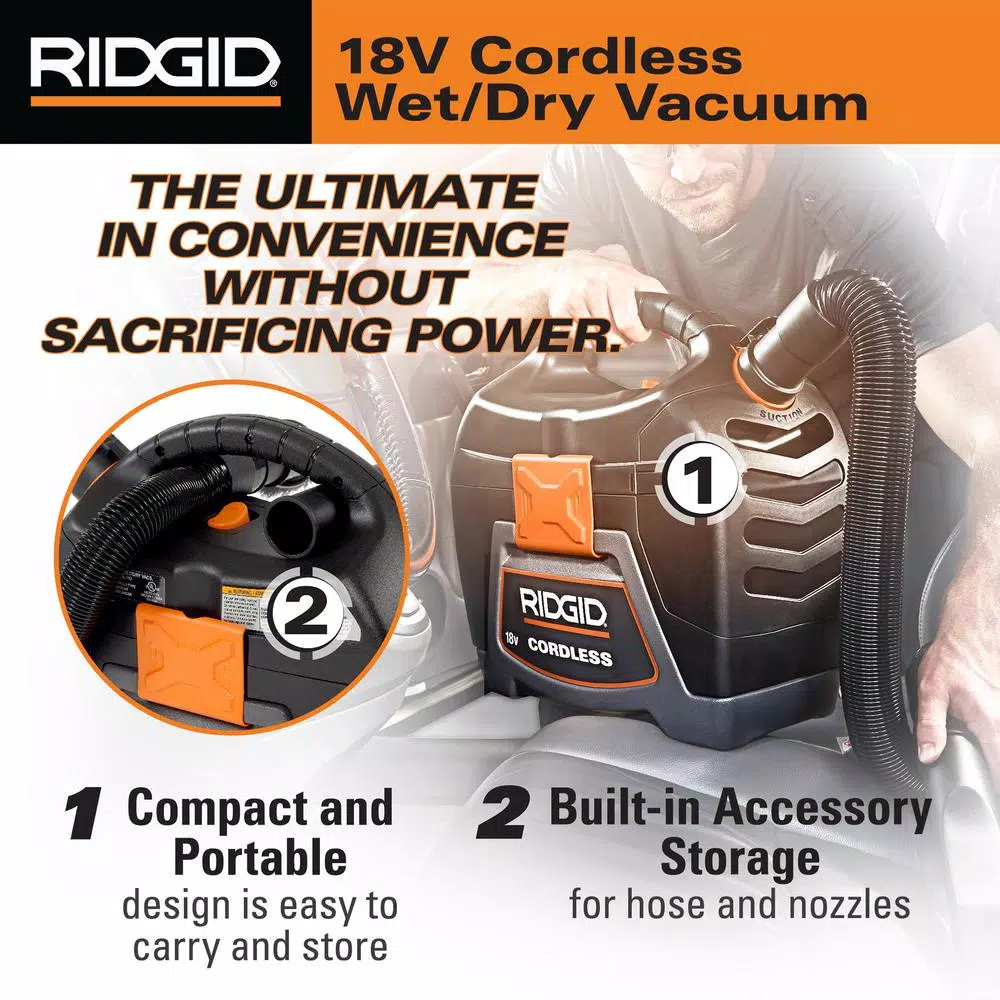 RIDGID 18V Cordless 3 Gal. Wet/Dry Handheld Shop Vacuum (Tool Only)