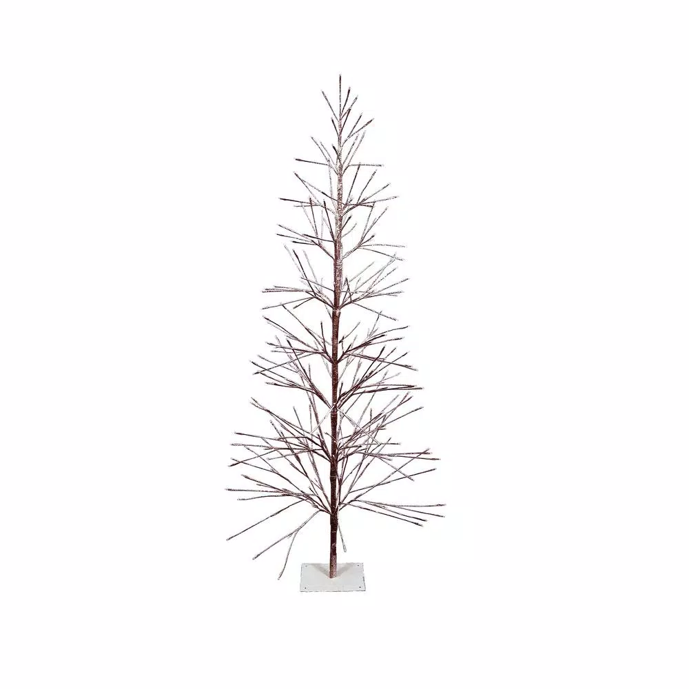 Alpine Corporation 6ft Frosty Flocked Brown Artificial Christmas Tree with Warm White LED Lights