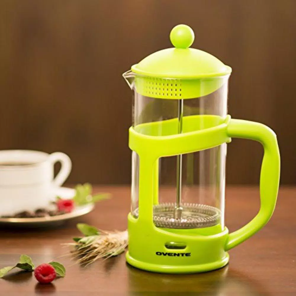 Ovente 8-Cup Green French Press - Heat-Resistant Borosilicate Glass Coffee and Tea Maker with Measuring Scoop