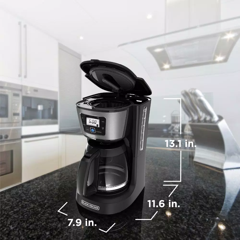 BLACK+DECKER 12-Cup Programmable Drip Coffee Maker with QuickTouch Panel and Evenstream Showerhead, Black