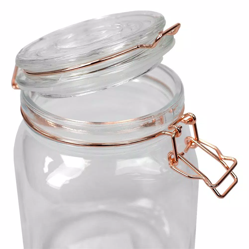 Unbranded Medium Glass Pickling Jar with Rose Gold Metal Clamp and Rubber Seal, 33.8 oz