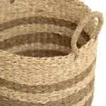 Zentique Handmade Woven Seagrass and Palm Leaf Wicker Basket with Handles, Medium, Beige and Brown Striped thumbnail 3