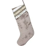VHC Brands 20 in. Allura Dove Grey Viscose Velvet Christmas Stocking with Taupe and Silver Trim thumbnail 2