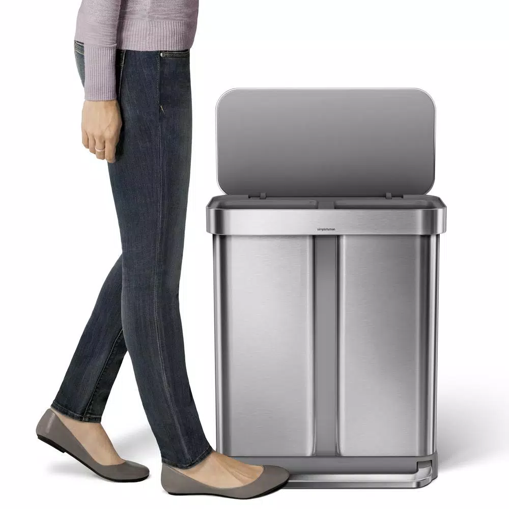 simplehuman 15 Gallon Dual Compartment Stainless Steel Step Trash Can and Recycling Bin