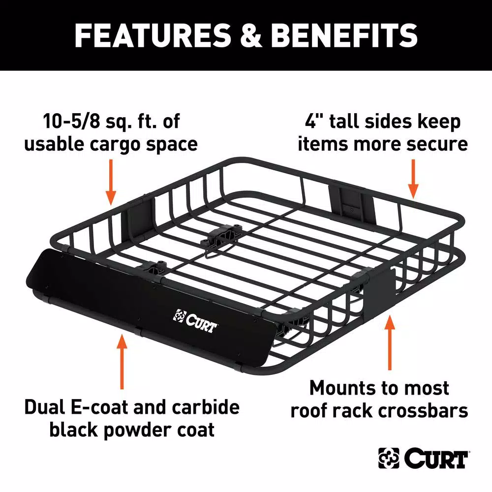 CURT Roof Mounted Cargo Basket, Steel Construction, Black Powder Coat