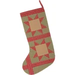 VHC Brands 20 in. Primitive Cotton Patchwork Christmas Stocking - Green Dolly Star Decor thumbnail 2