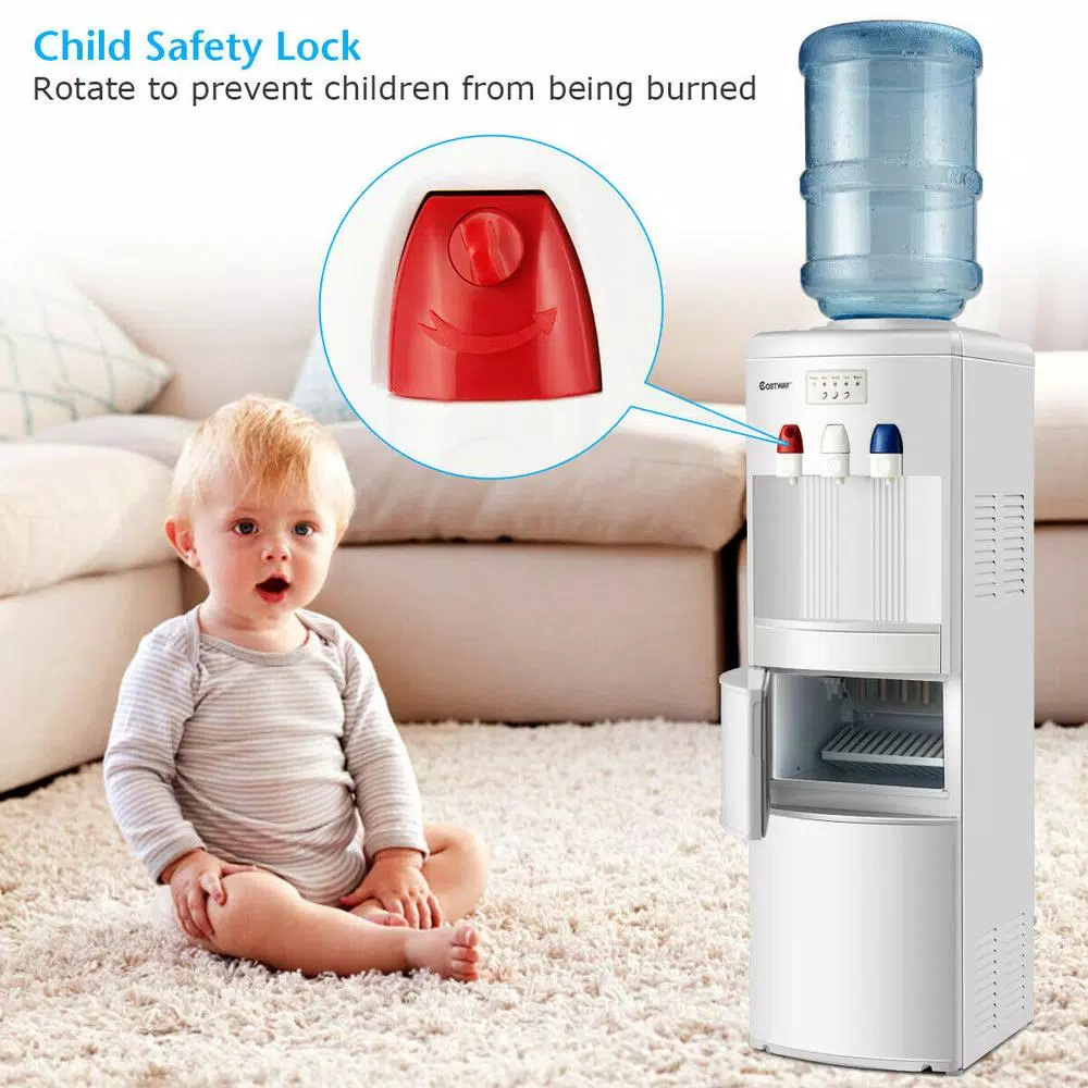 Costway Premium Top Loading Water Dispenser with Built-In Ice Maker, Hot & Cold Tri-Temp, White