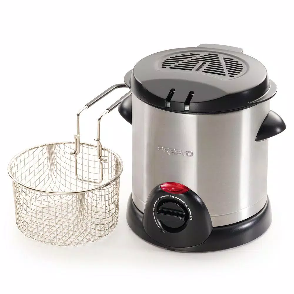 Presto Stainless Steel 1L Compact Deep Fryer with Adjustable Thermostat