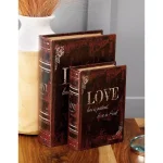 LITTON LANE Vintage Rectangular Wood and Faux Leather Love Book Boxes, Set of 3 thumbnail 1