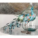 LITTON LANE Floral Peacock Iron Sculpture - Turquoise & Multicolored Bohemian Statuary thumbnail 1