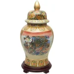 Unbranded Oriental Furniture 18 in. Rose Medallion Satsuma Peacock Porcelain Temple Jar thumbnail 6