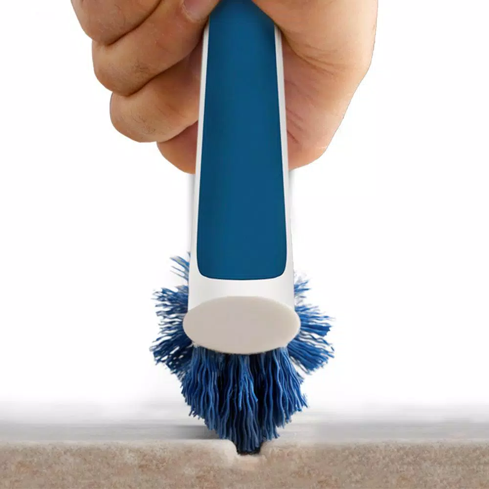 Unger 2-in-1 Tile and Grout Scrubber with V-Shaped Bristles and Corner Cleaning Head