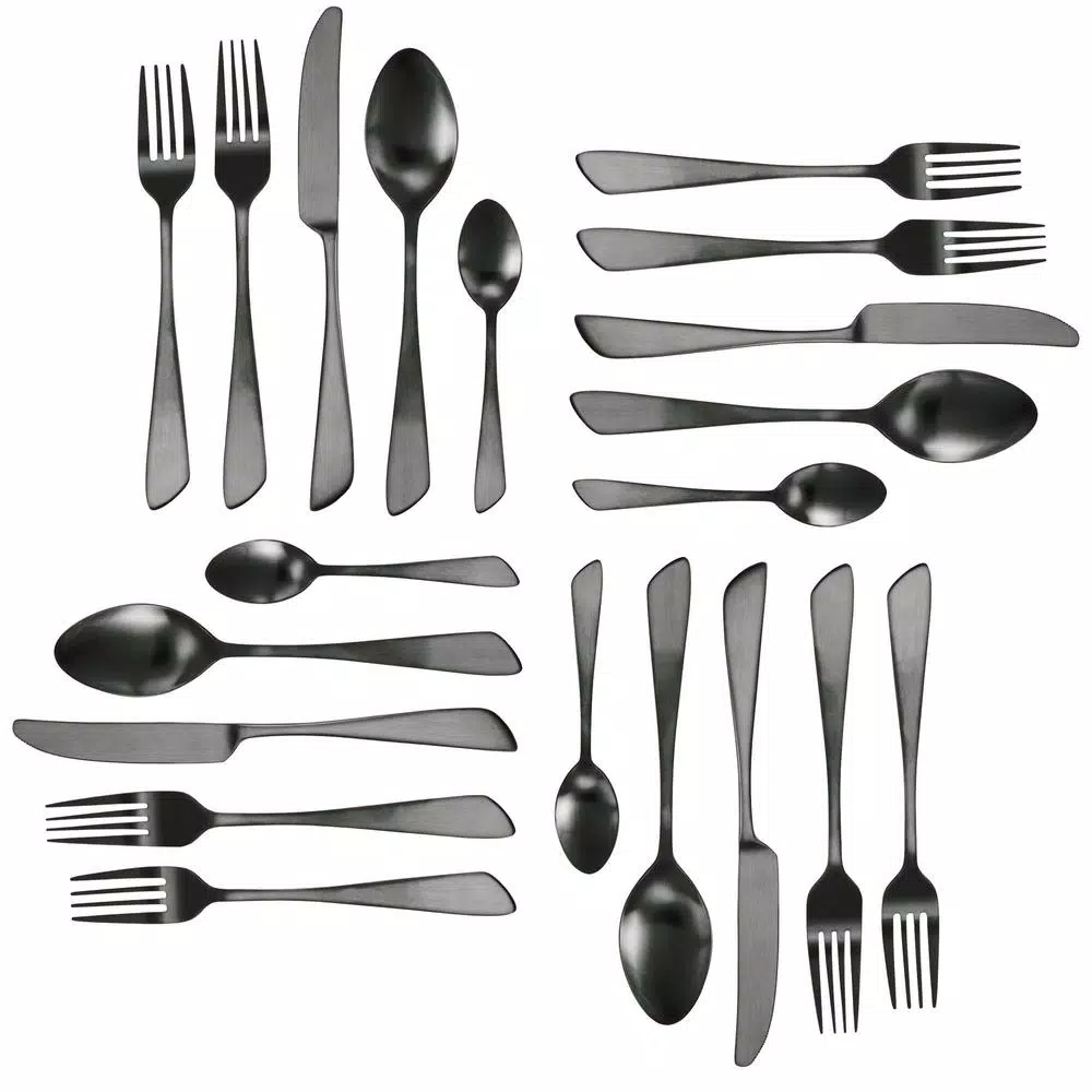 MegaChef Gibbous 20-Piece Black Stainless Steel Flatware Set, Service for 4