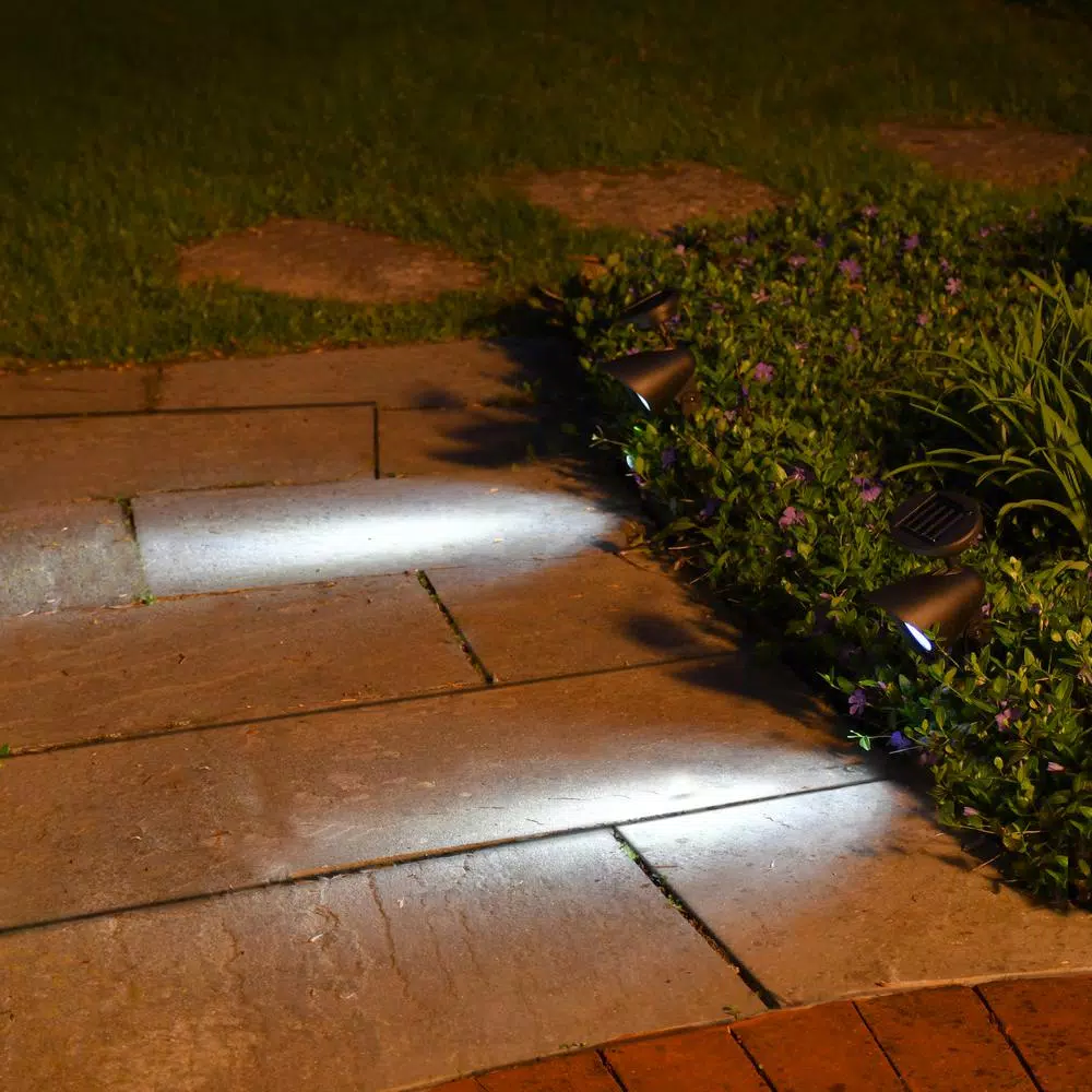 LUMABASE Solar Powered Black Outdoor Spotlights, Set of 2 - White LED Path Lights