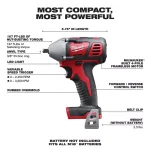 Milwaukee M18 18V Cordless 3/8 in. Compact Impact Wrench with Friction Ring (Tool-Only) thumbnail 2