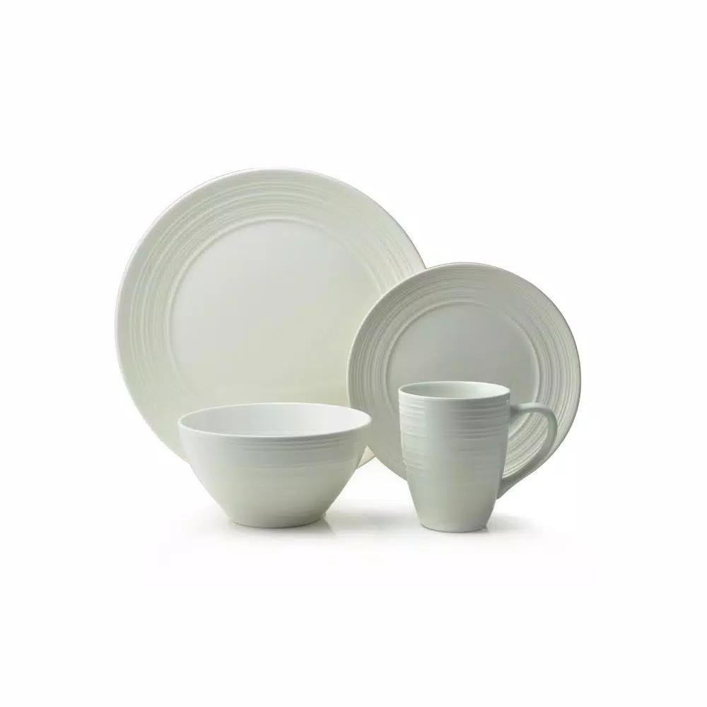 THOMSON POTTERY Ripple 16-Piece Off White Stoneware Dinnerware Set, Service for 4