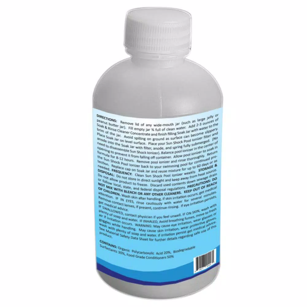 Unbranded Sun Shock Soak and Rinse Copper Cleaner Concentrate for Solar Pool Ionizer Anodes, 8 oz.